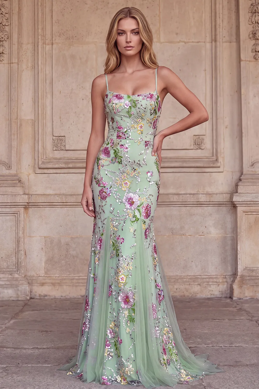 Light Green Embroidered Mermaid Long Prom Dress with Sequins sold by Wedtrend
