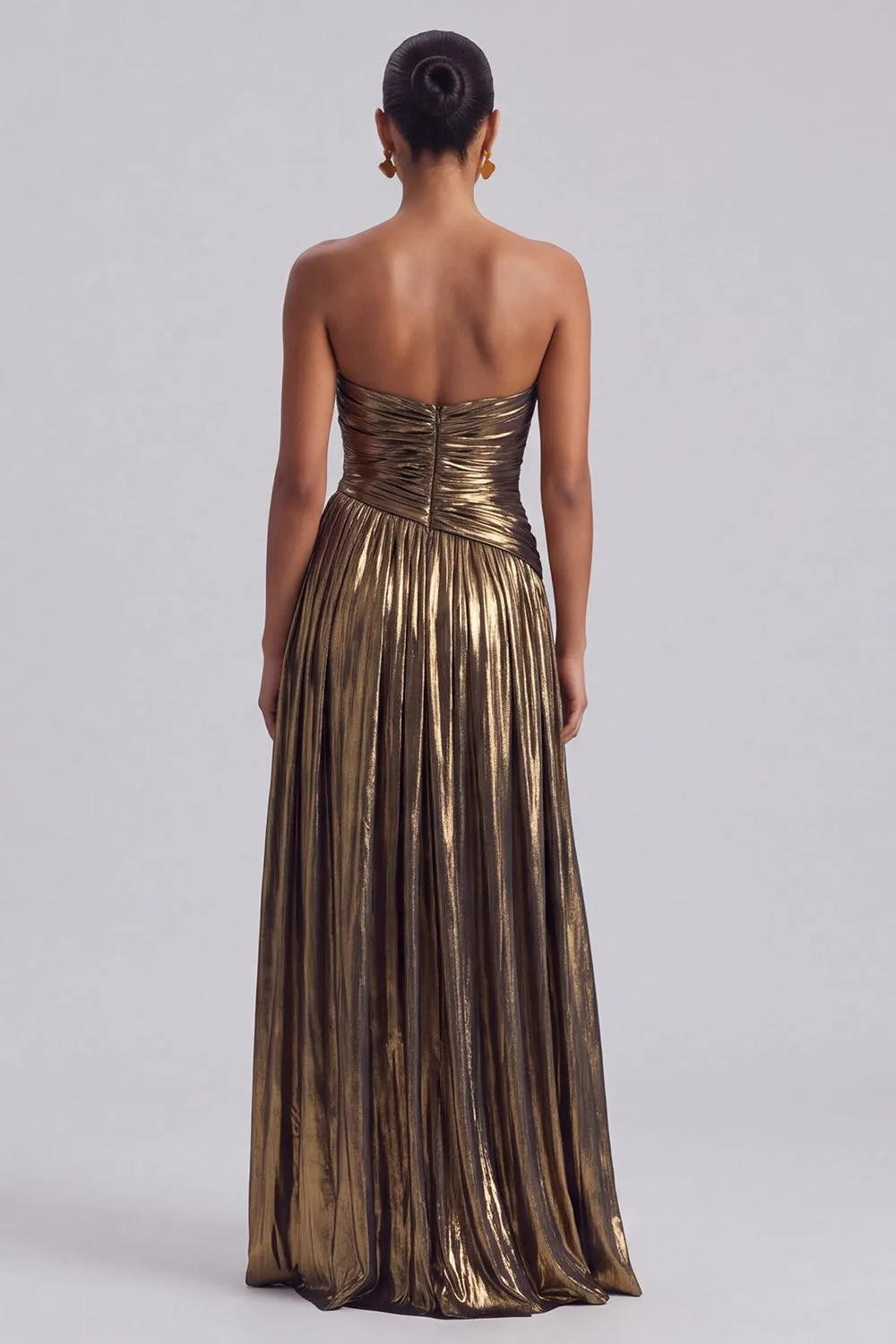 Metallic Gold Strapless Ruched A Line Long Formal Dress with Slit sold by Wedtrend product image thumbnail 2