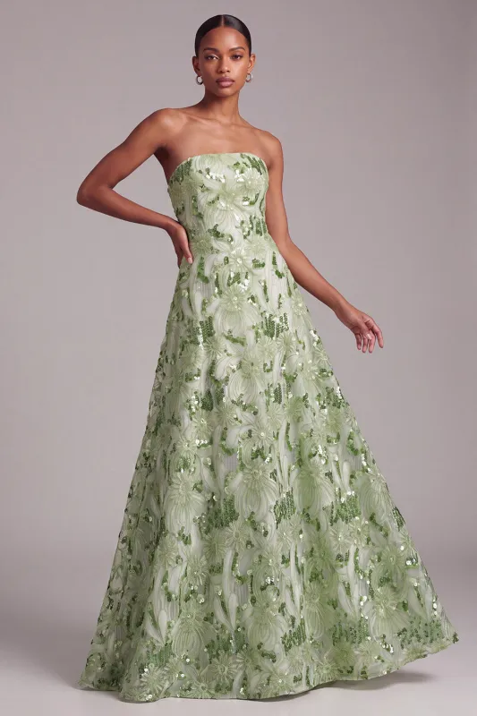 Sequin Green A Line Strapless Prom Dress with Lace-up Back made by Wedtrend