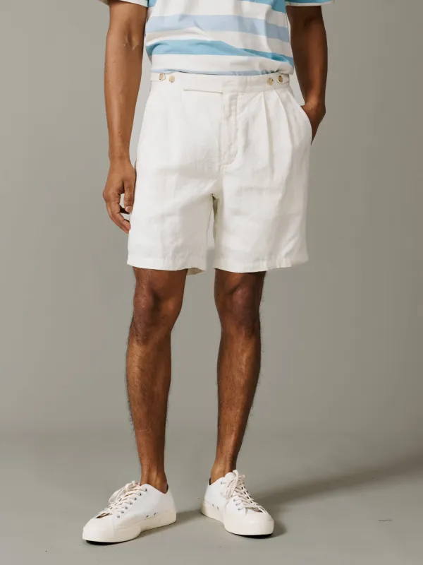 Lind Double Pleat Linen Short made by ecru