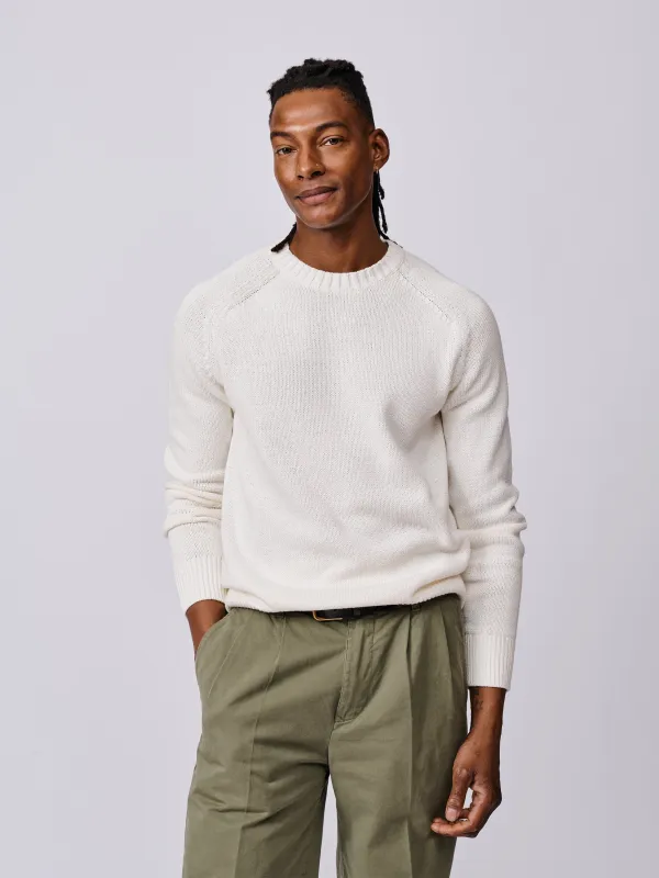 Lacey Cotton Linen Blend Crew Neck made by ecru