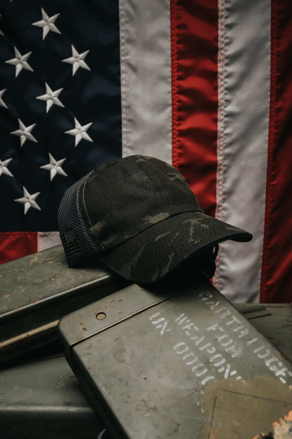 American Made Mesh Back Dark Multicam Hat sold by Nine Line