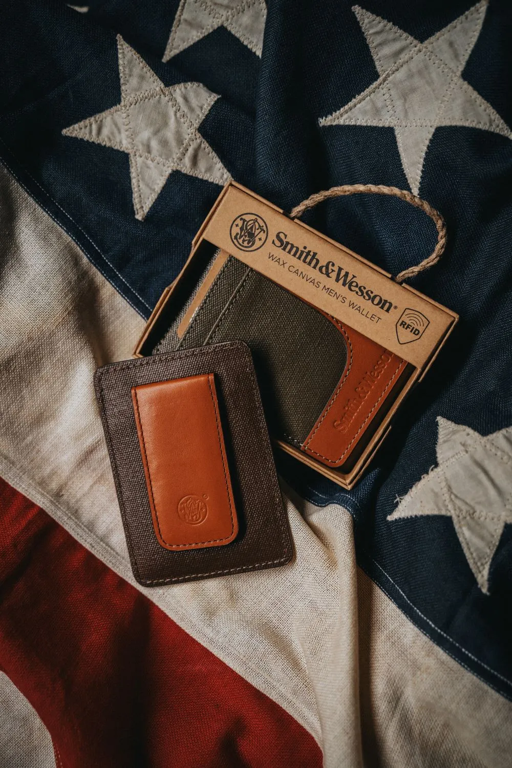 Smith & Wesson Wax Canvas Men's Wallet with Money Clip sold by Nine Line