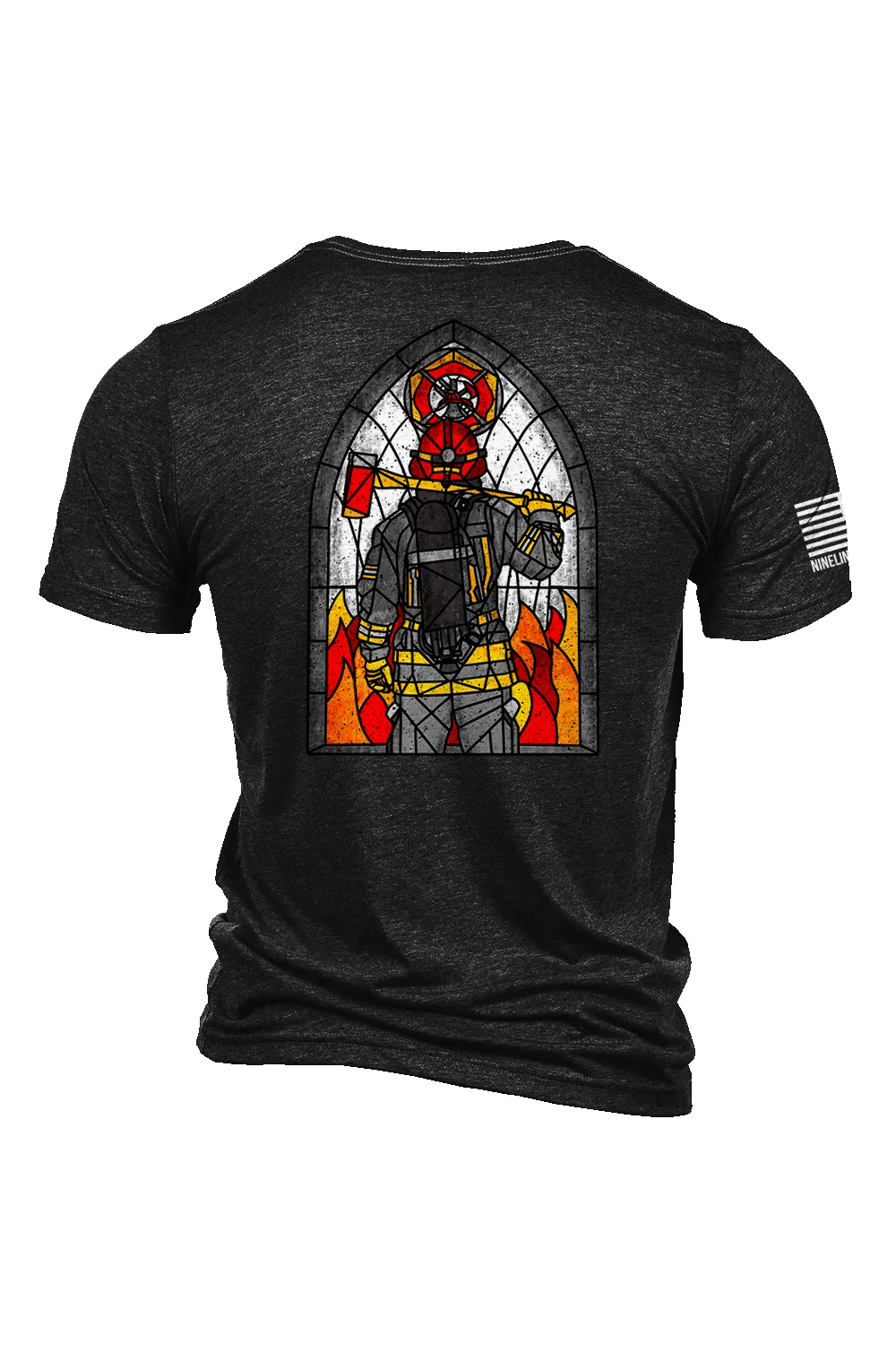 Stained Glass Firefighter - T-Shirt sold by Nine Line