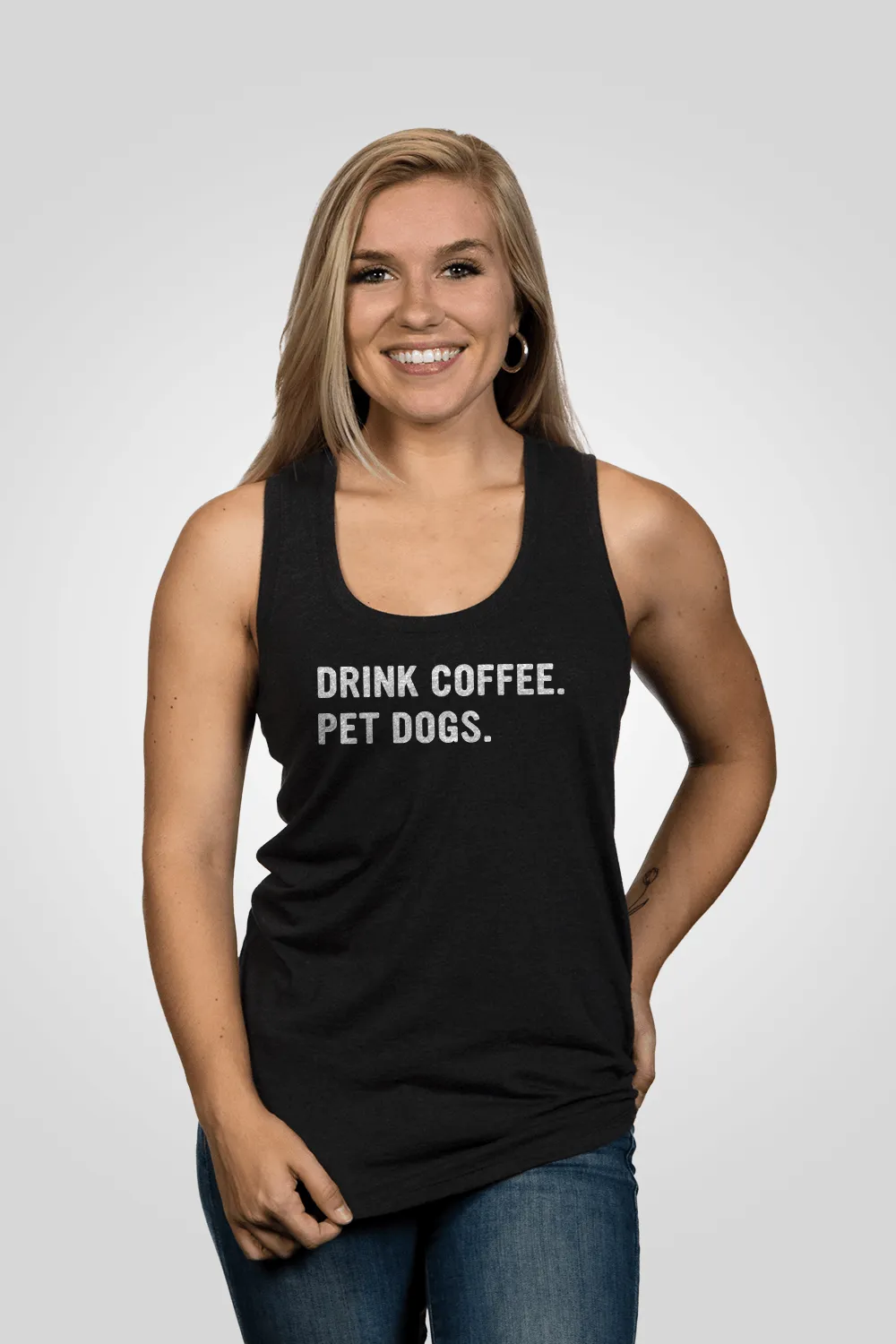 Women's Racerback Tank - Drink Coffee Pet Dogs sold by Nine Line