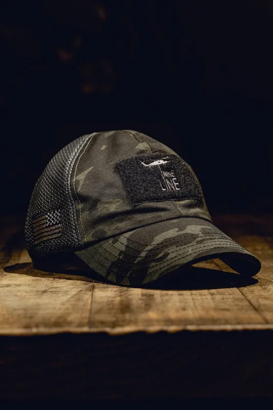 Dark American Made Mesh Back Hat with Dropline sold by Nine Line