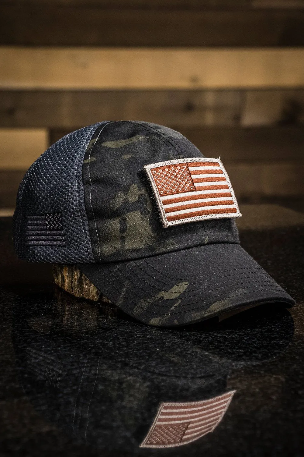 Dark American Made Mesh Back Hat with Patch sold by Nine Line