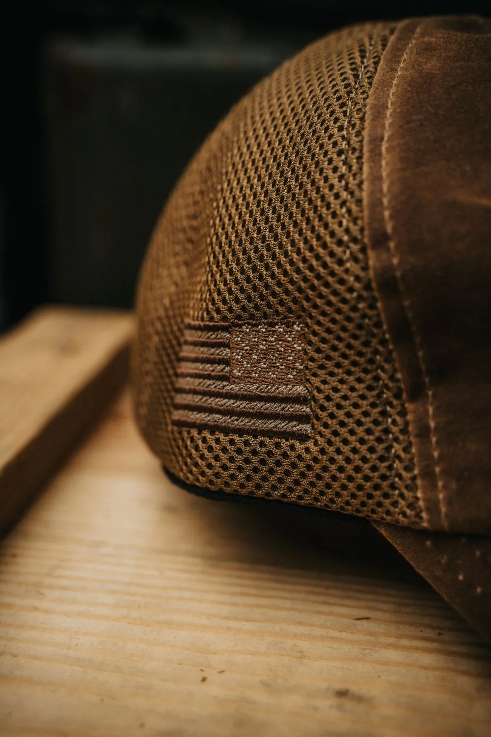 Tan American Made Mesh Back Hat with Dropline sold by Nine Line product image thumbnail 2