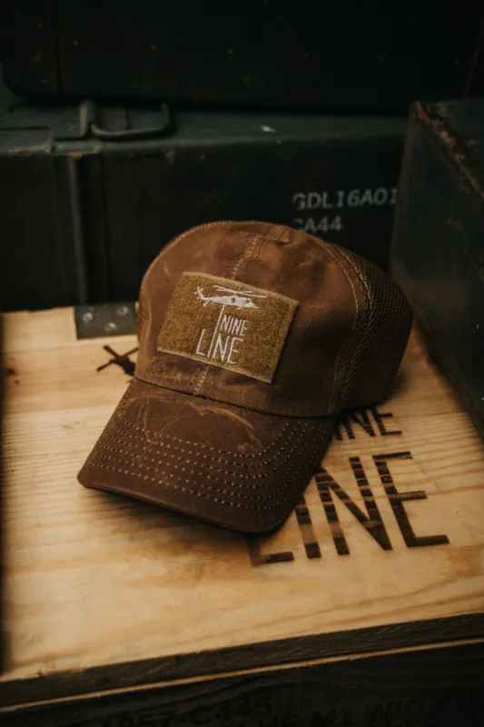 Tan American Made Mesh Back Hat with Dropline sold by Nine Line