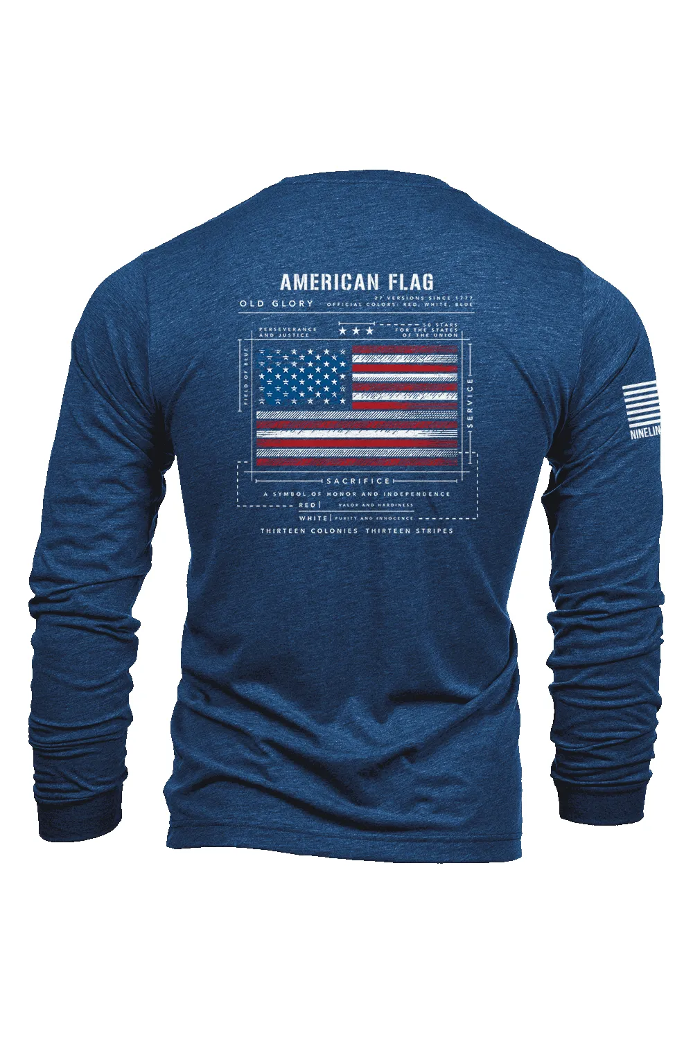 American Flag Schematic - Long Sleeve T-Shirt sold by Nine Line product image thumbnail 3