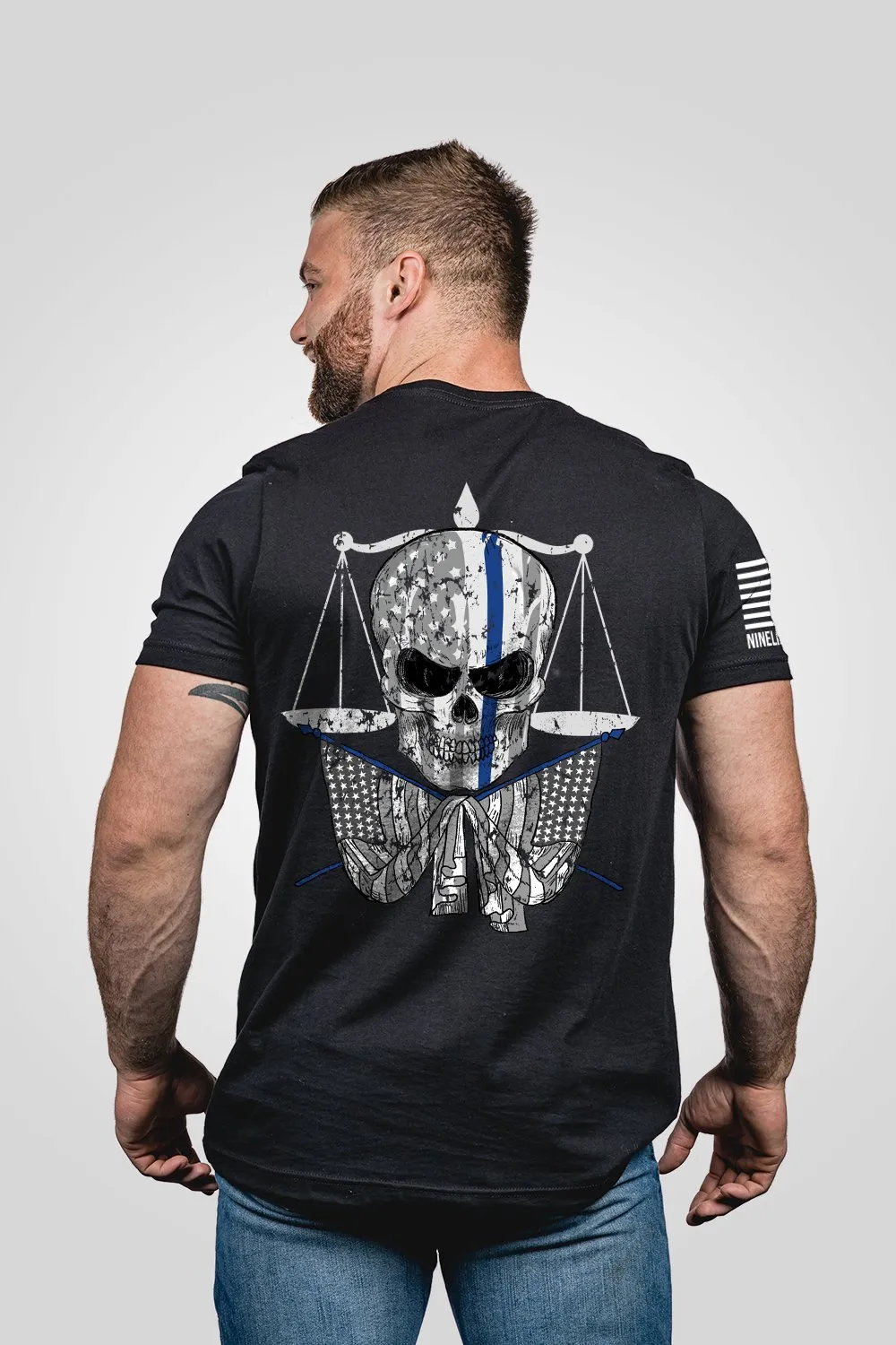Thin Blue Line Skull - American Made T-Shirt sold by Nine Line