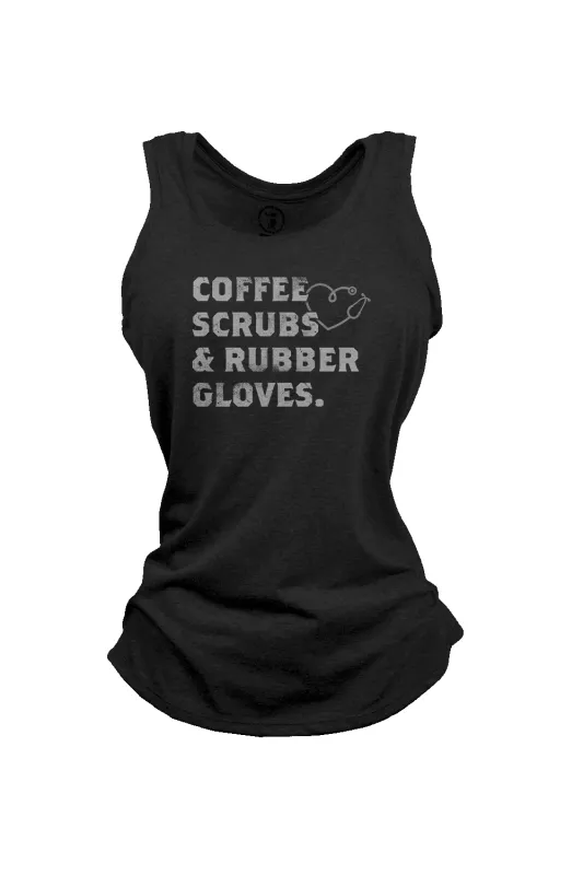 Coffee, Scrubs & Rubber Gloves - Women's Racerback Tank sold by Nine Line