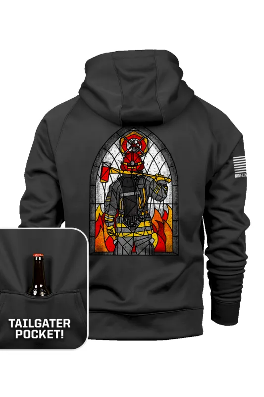 Stained Glass Firefighter - Raglan Tailgater Hoodie sold by Nine Line