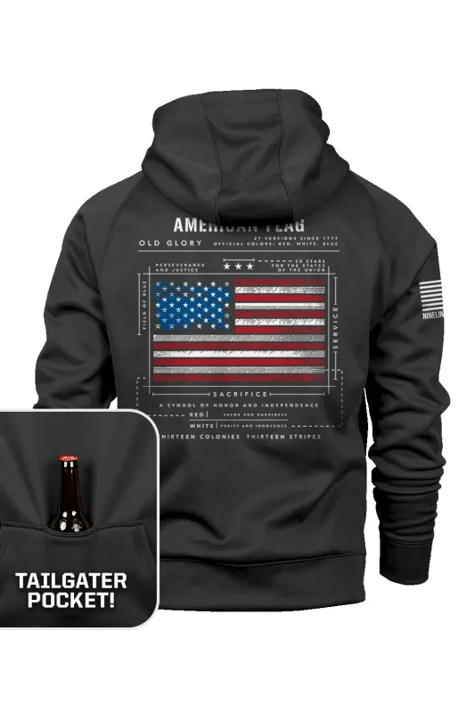 American Flag Schematic - Raglan Tailgater Hoodie sold by Nine Line