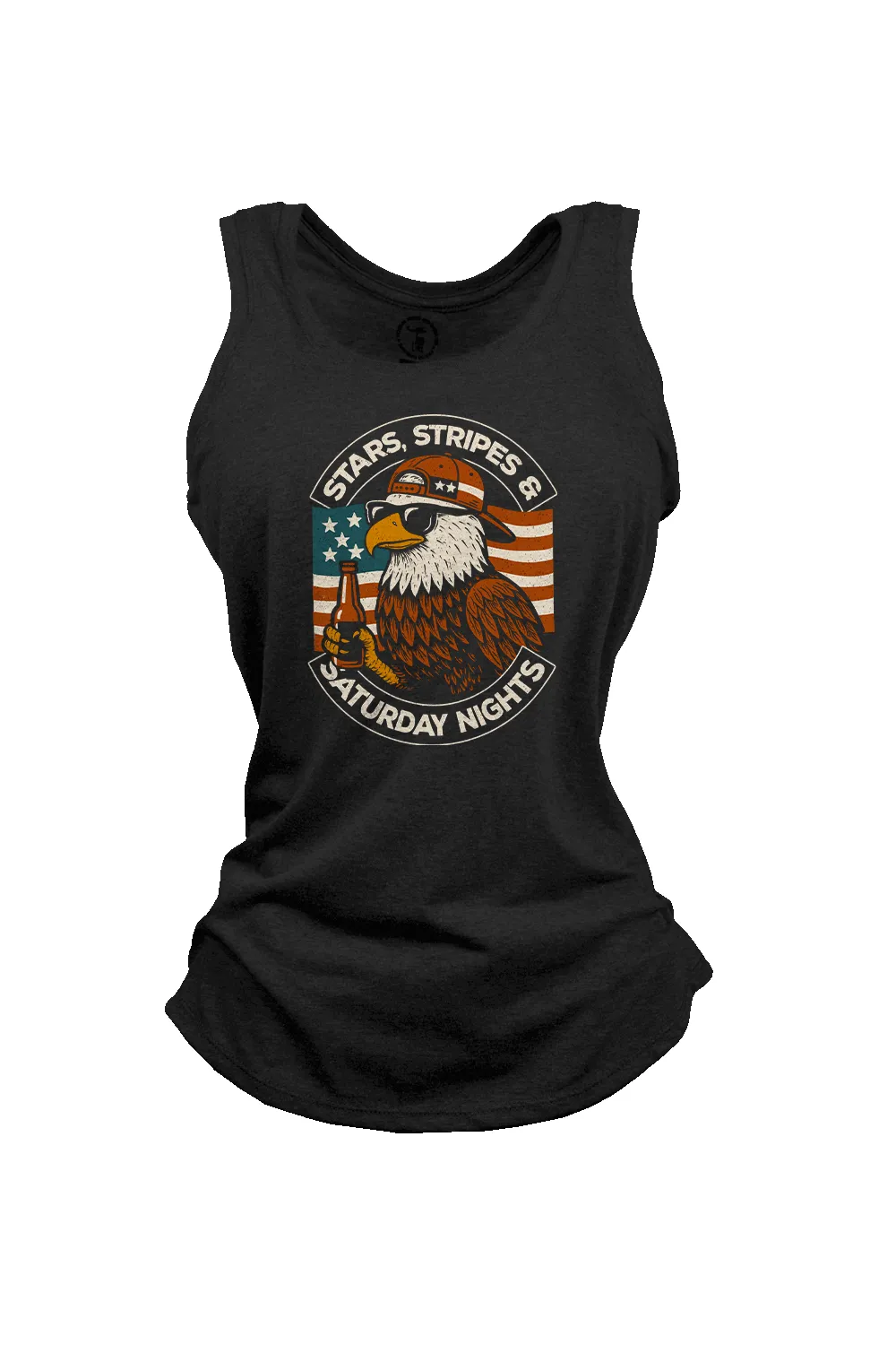Stars, Stripes, Saturday Nights - Women's Racerback Tank sold by Nine Line