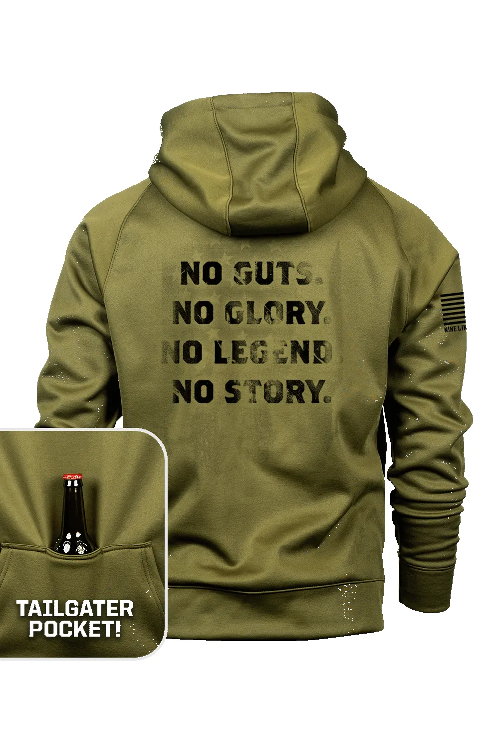 NO GUTS - Raglan Tailgater Hoodie sold by Nine Line