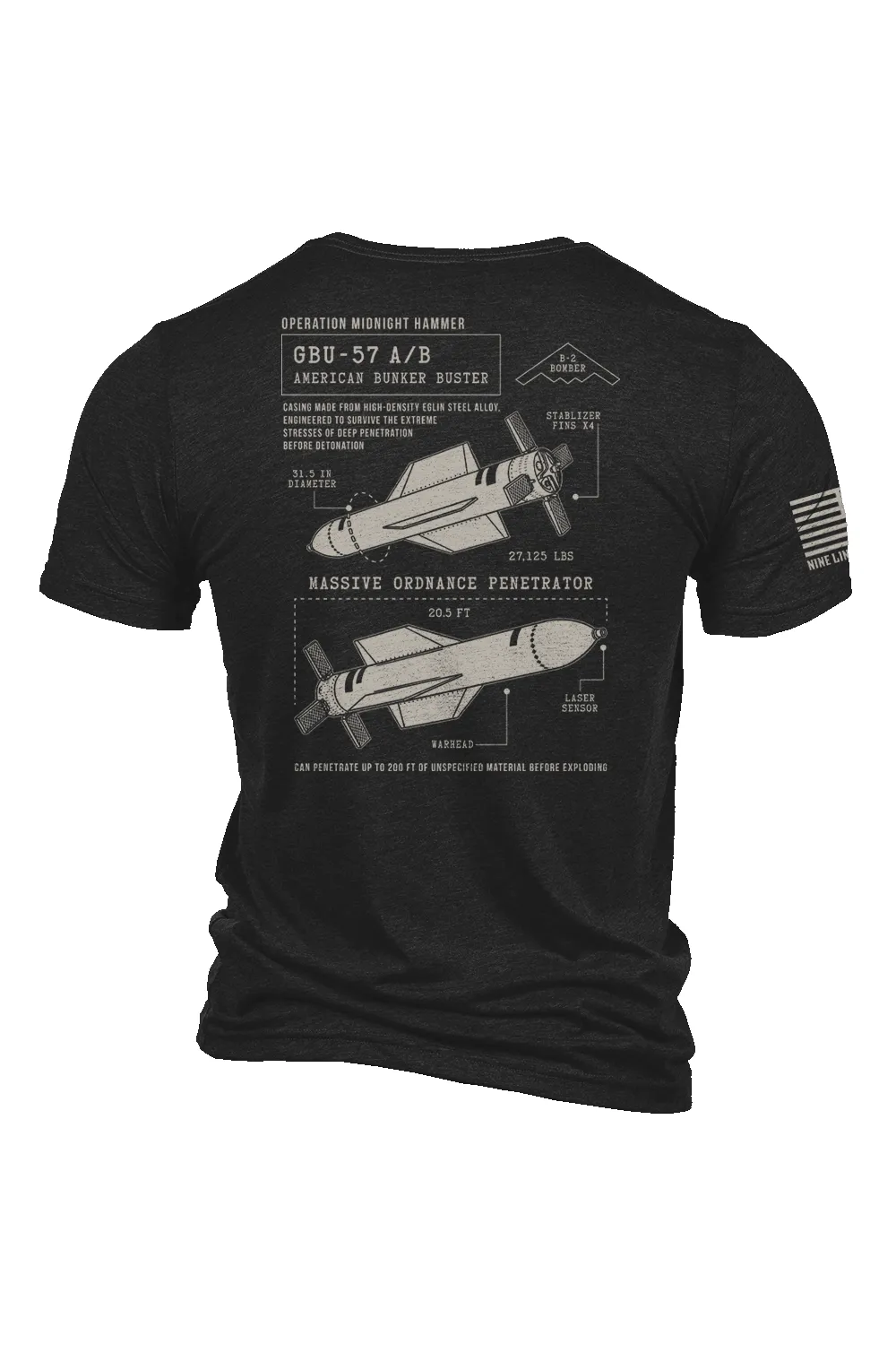 Bunker Buster Schematic - T-Shirt sold by Nine Line