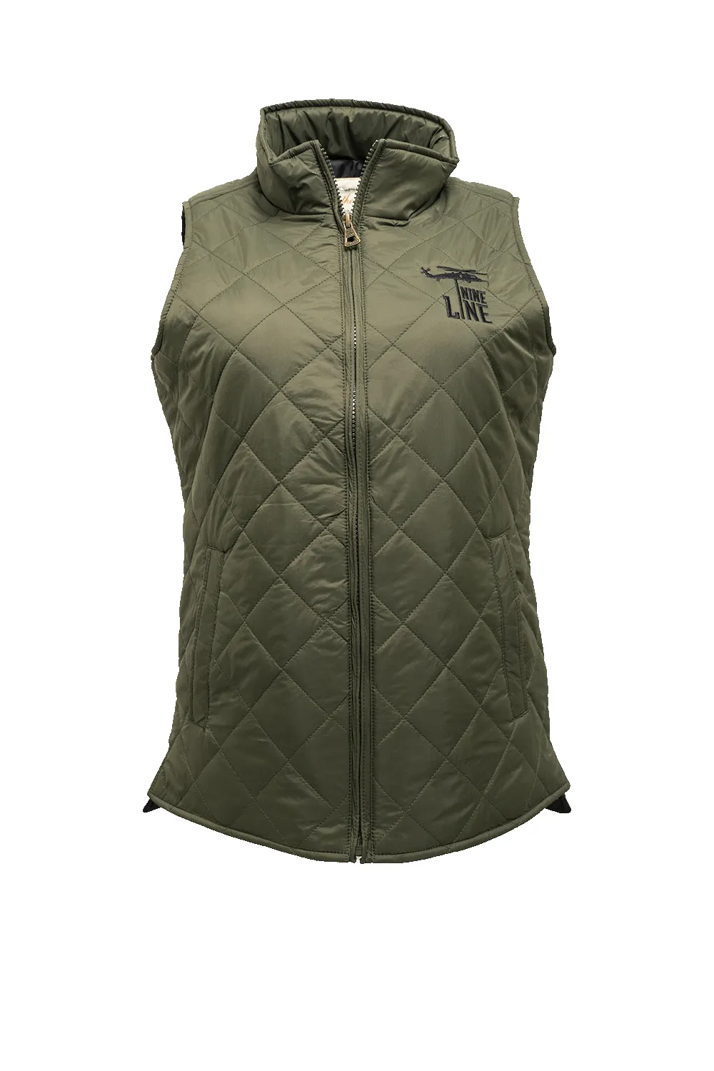 Women's Diamond Quilted Vest with Dropline Logo sold by Nine Line