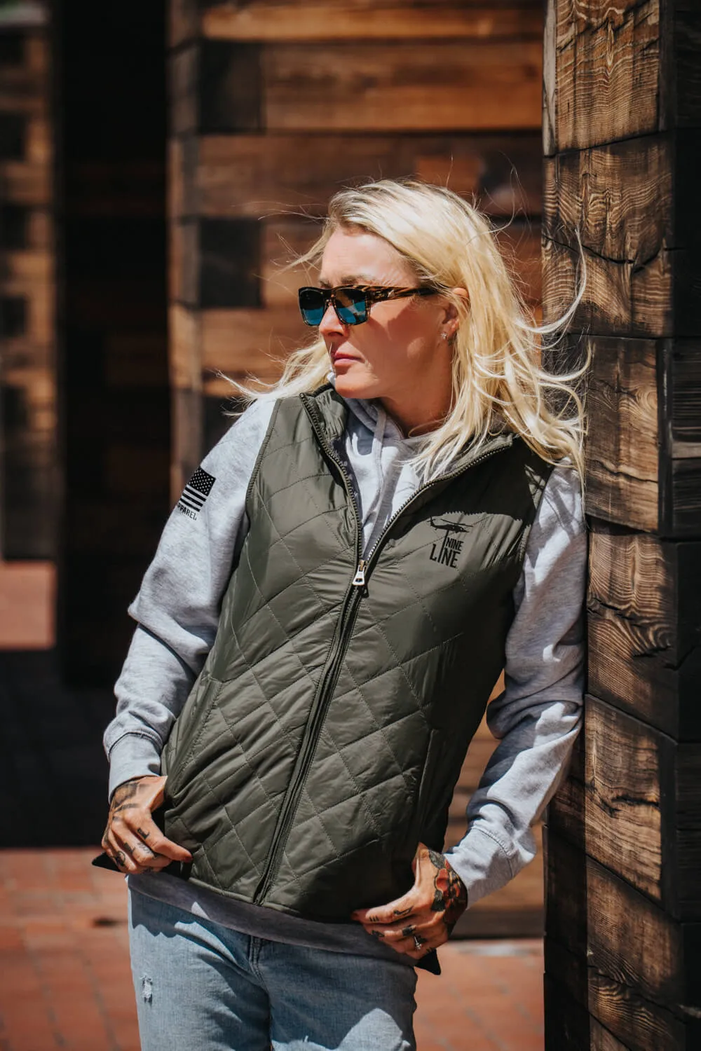 Women's Diamond Quilted Vest with Dropline Logo sold by Nine Line product image thumbnail 2