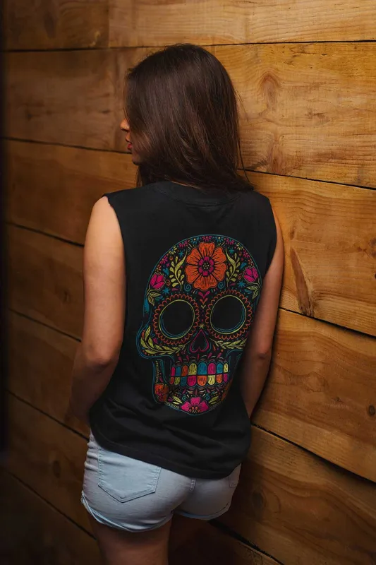 Flower Skull - Women's Muscle Tank Top made by Nine Line