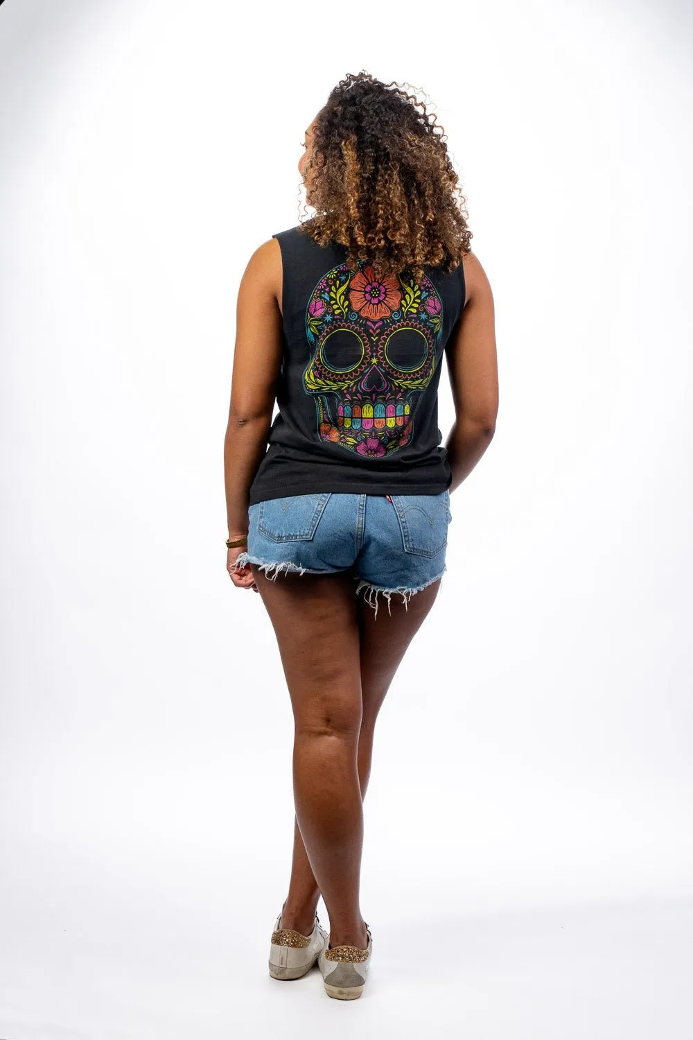 Flower Skull - Women's Muscle Tank Top sold by Nine Line product image thumbnail 4