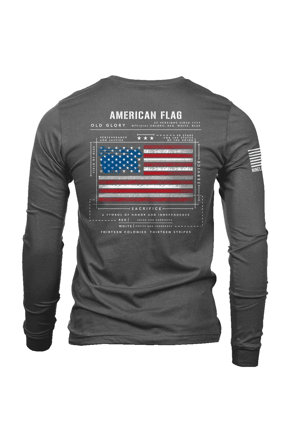American Flag Schematic - Long Sleeve T-Shirt sold by Nine Line product image thumbnail 3