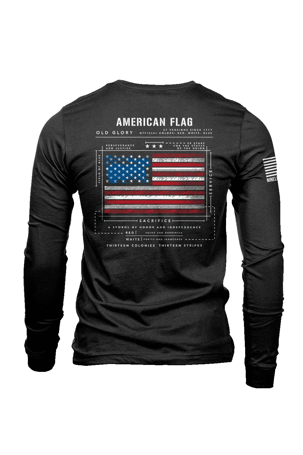American Flag Schematic - Long Sleeve T-Shirt sold by Nine Line