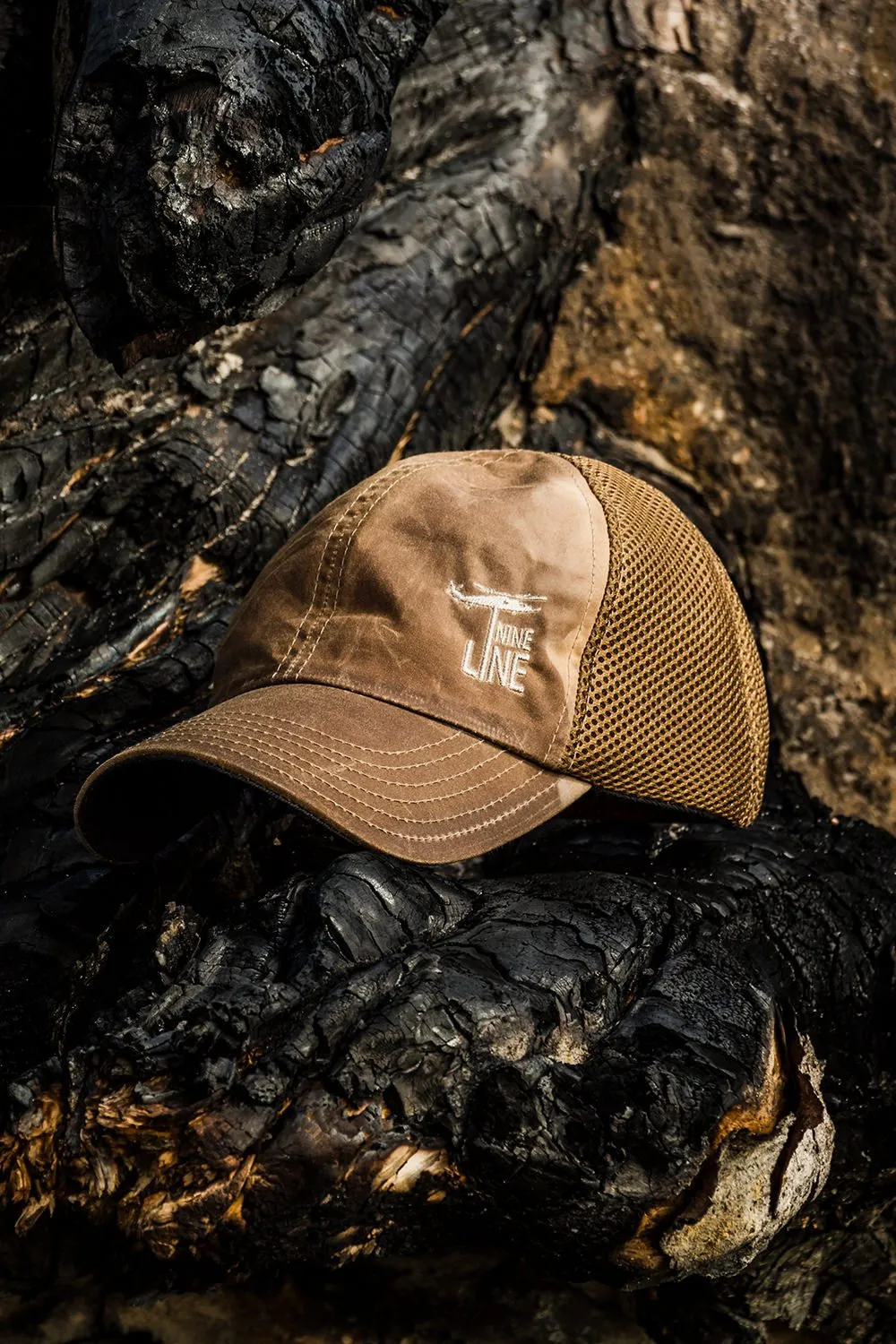Tan American Made Mesh Back Hat with Dropline sold by Nine Line