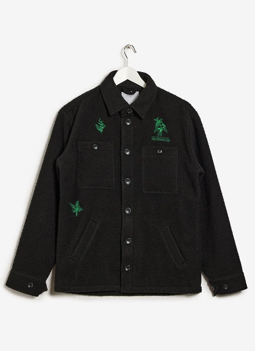 Botanical Embroidered Blanket Overshirt | Casentino Wool | Black sold by Percival