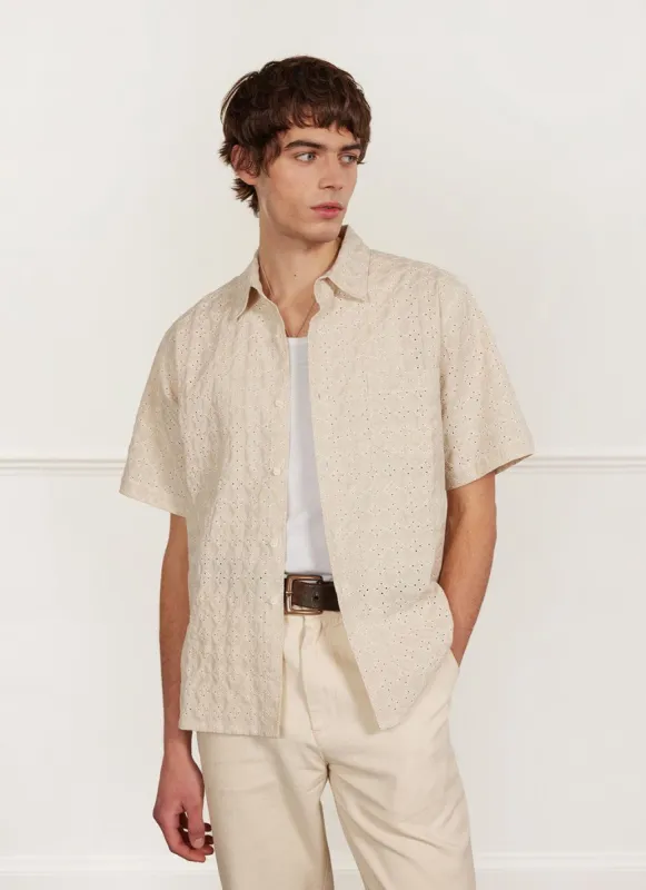 Boxy Clerk Shirt | Granny Smith | Ecru sold by Percival