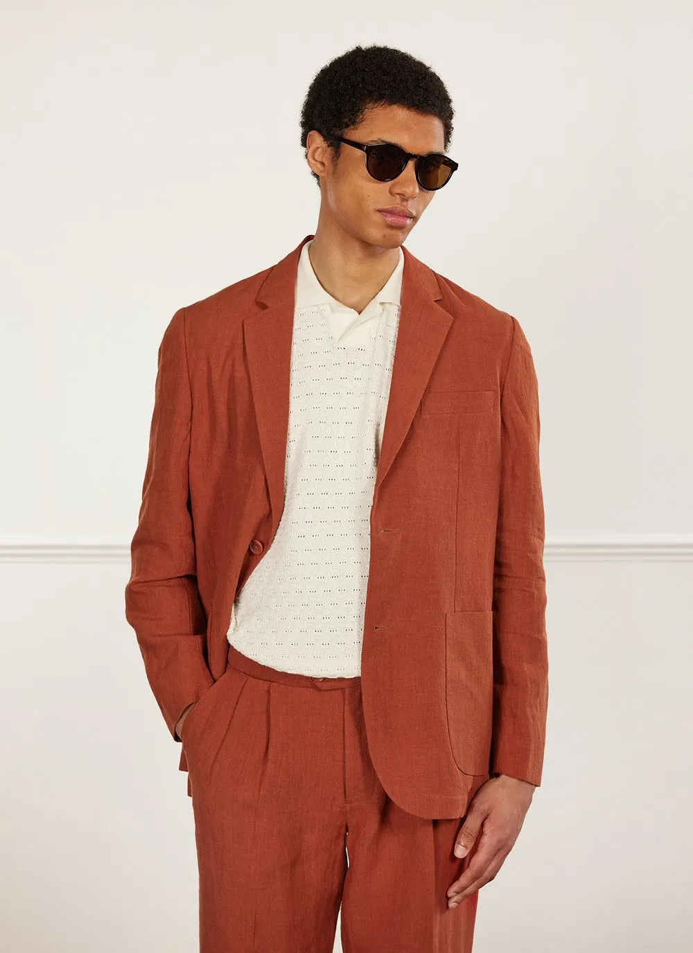 Relaxed Tailored Linen Blazer | Rust sold by Percival