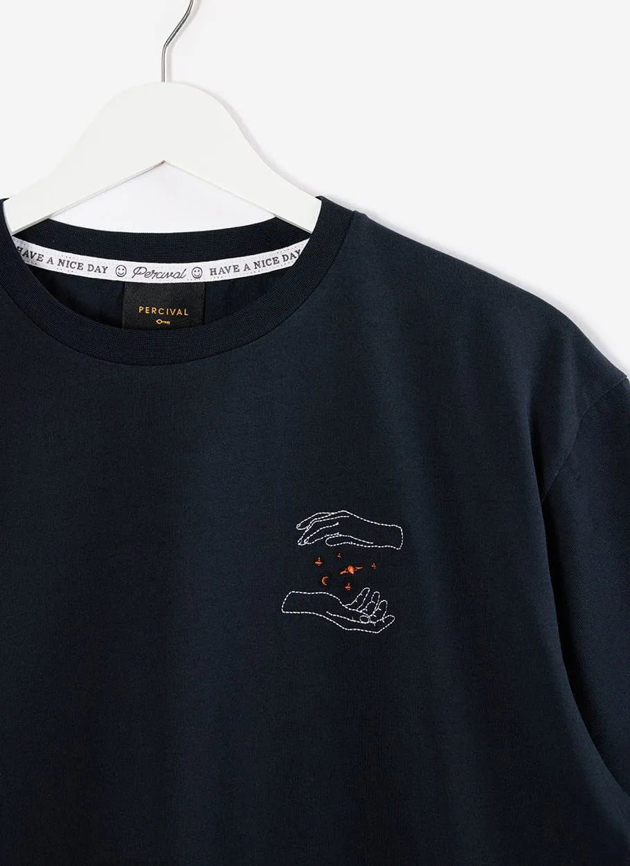 Mystic Hands T Shirt | Embroidered Organic Cotton | Navy sold by Percival product image thumbnail 2