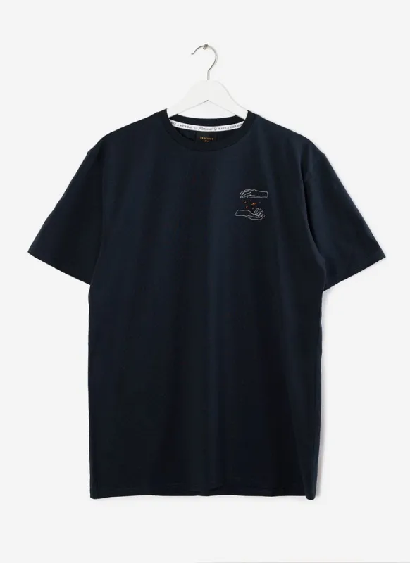 Mystic Hands T Shirt | Embroidered Organic Cotton | Navy sold by Percival