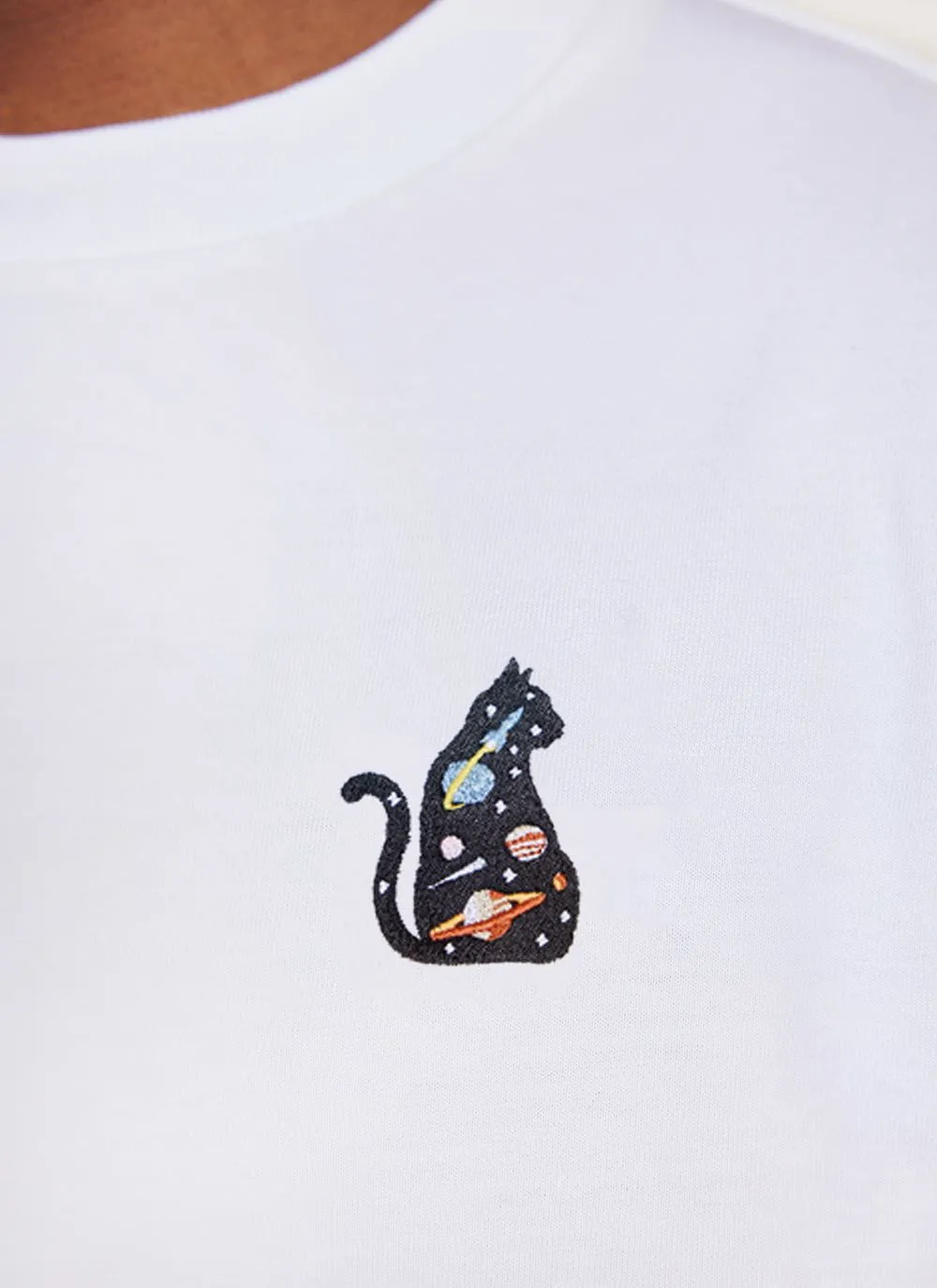 Galaxy Cat T Shirt | Embroidered Organic Cotton | White sold by Percival
