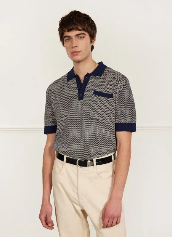 Casa Martini Knitted Polo | Cotton | Navy sold by Percival