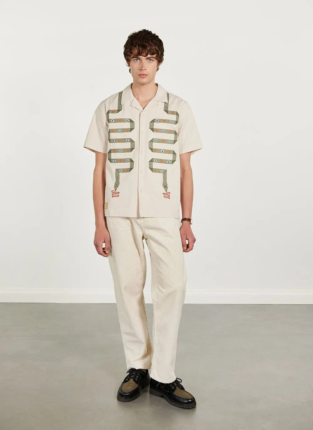 Serpent Tapestry Cuban Shirt | Cotton | White sold by Percival