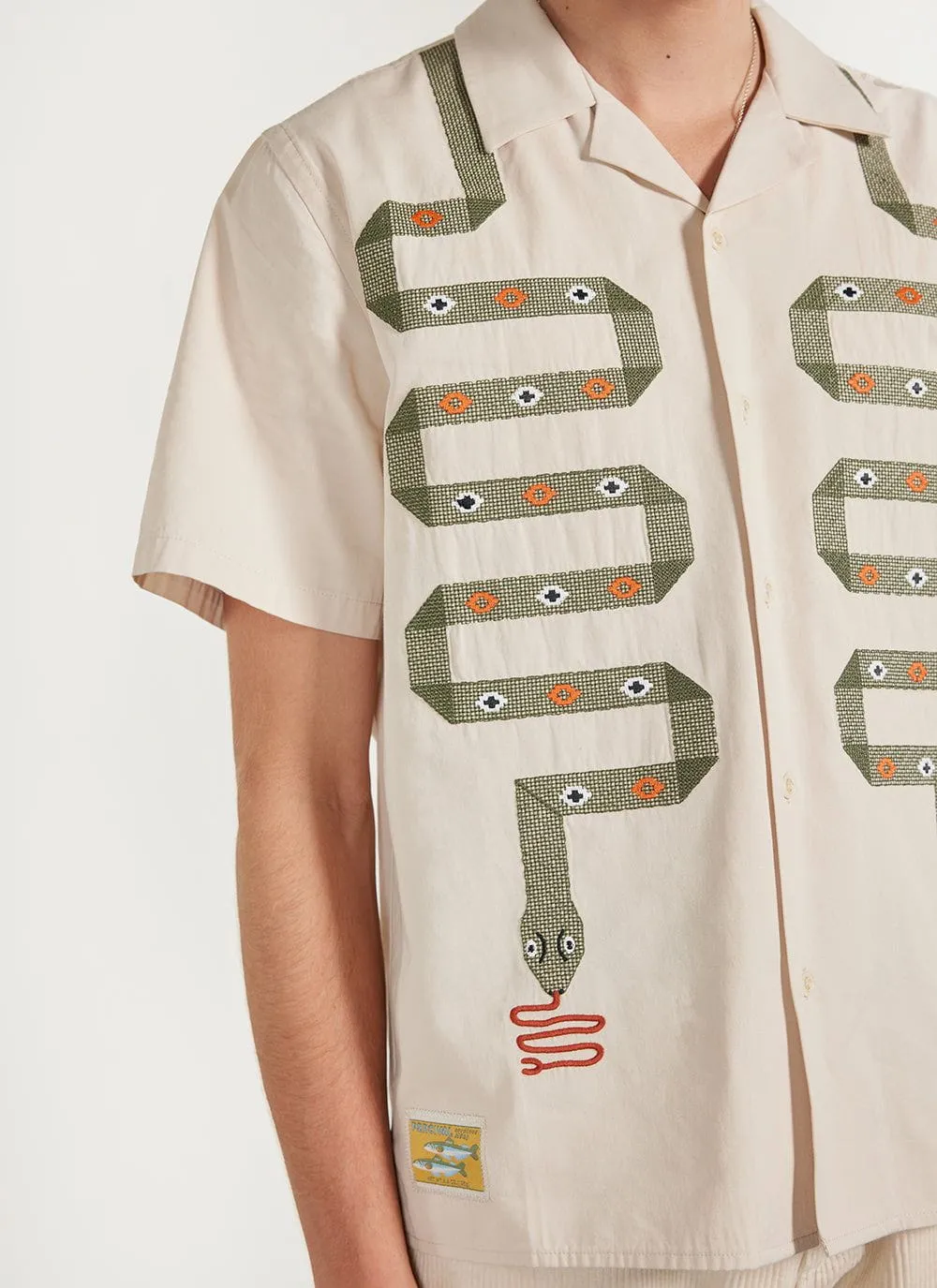 Serpent Tapestry Cuban Shirt | Cotton | White sold by Percival product image thumbnail 4
