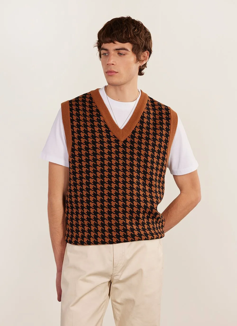 Houndstooth Knitted Vest | Percival x Ilaria | Espresso sold by Percival