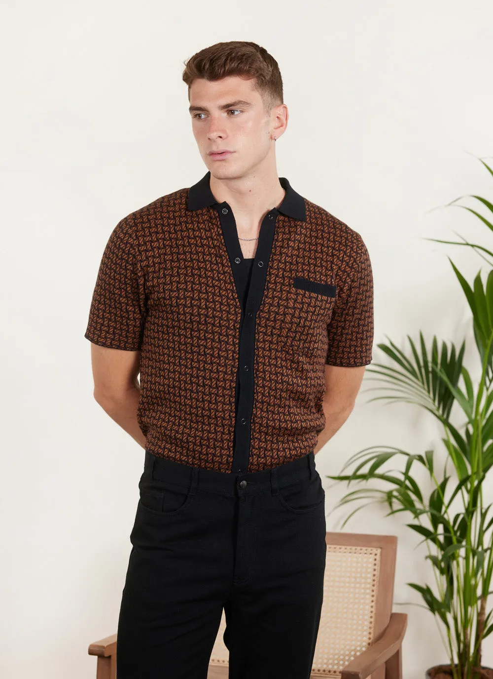 Sazerac Knitted Shirt | Cotton | Espresso sold by Percival
