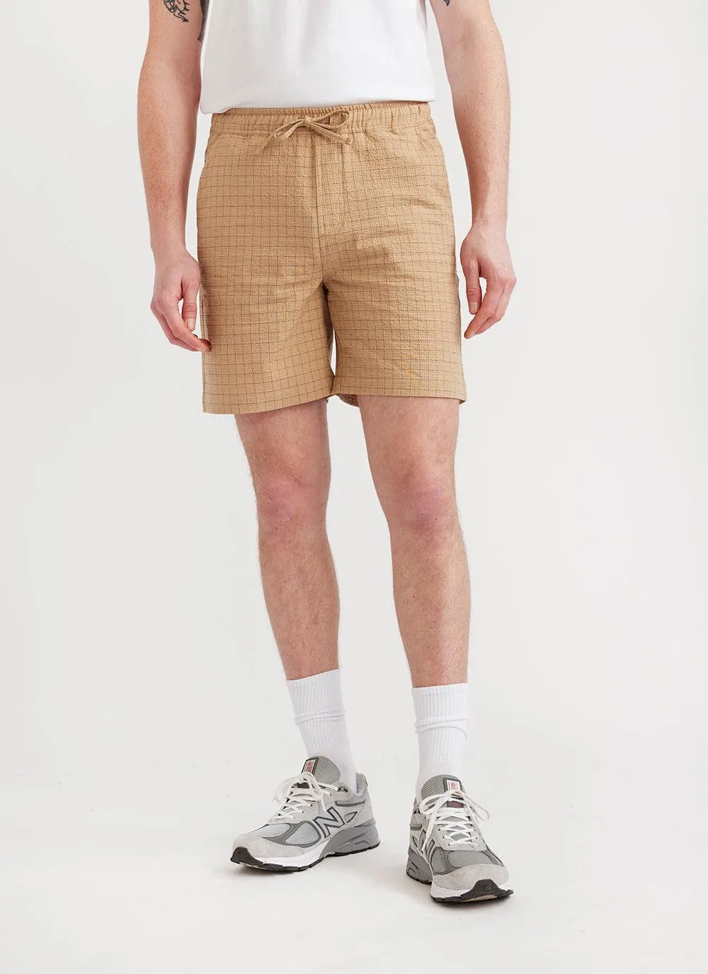 Windowpane Shorts | Seersucker | Tan sold by Percival