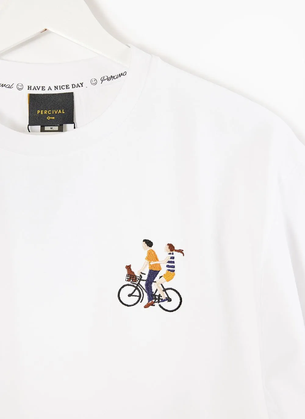 Bicycle Backie T Shirt | Embroidered Organic Cotton | White sold by Percival product image thumbnail 2