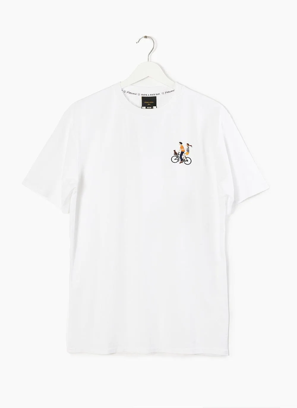 Bicycle Backie T Shirt | Embroidered Organic Cotton | White sold by Percival