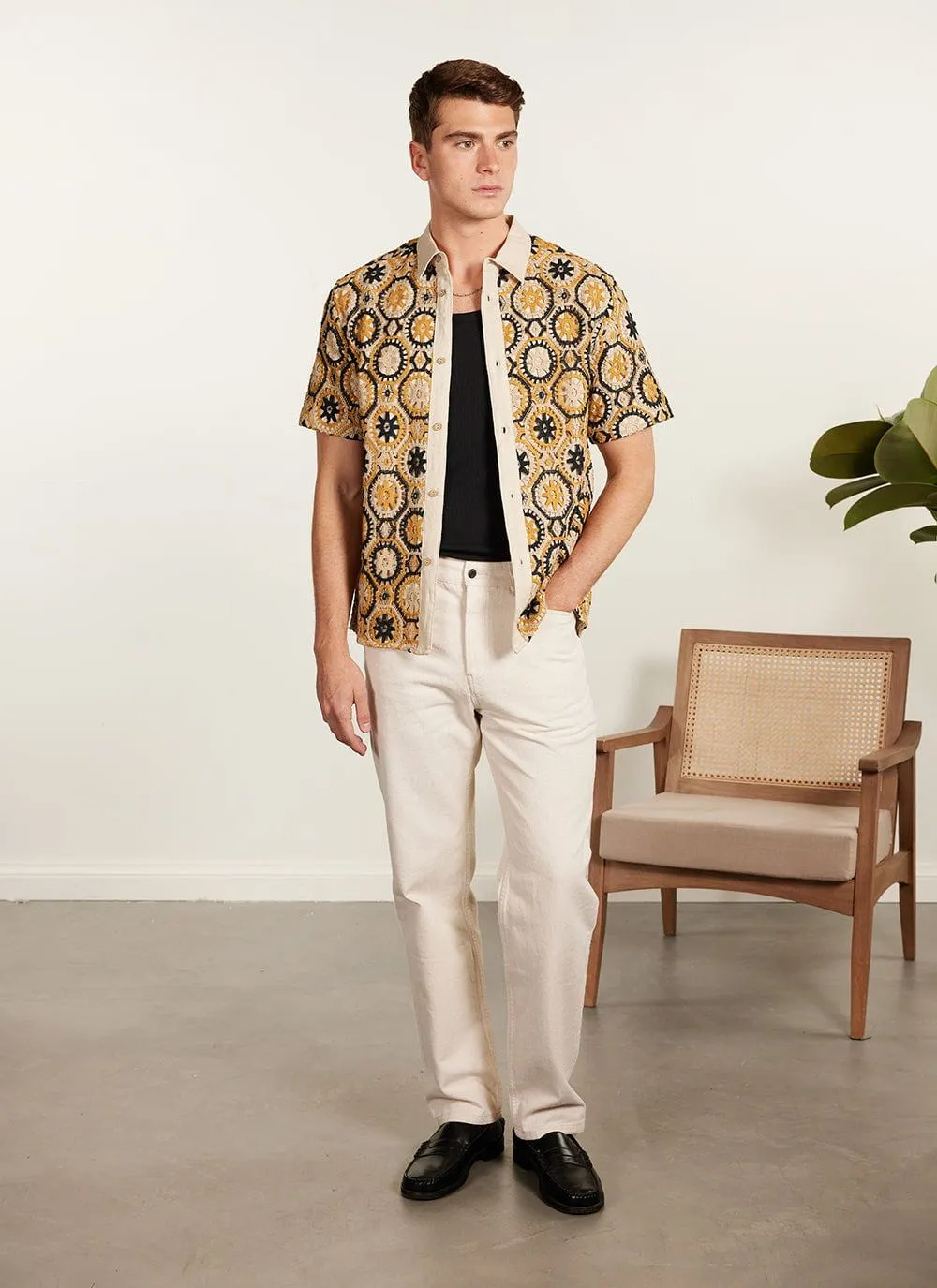 Crochet Short Sleeve Shirt | Tan and Black sold by Percival product image thumbnail 3