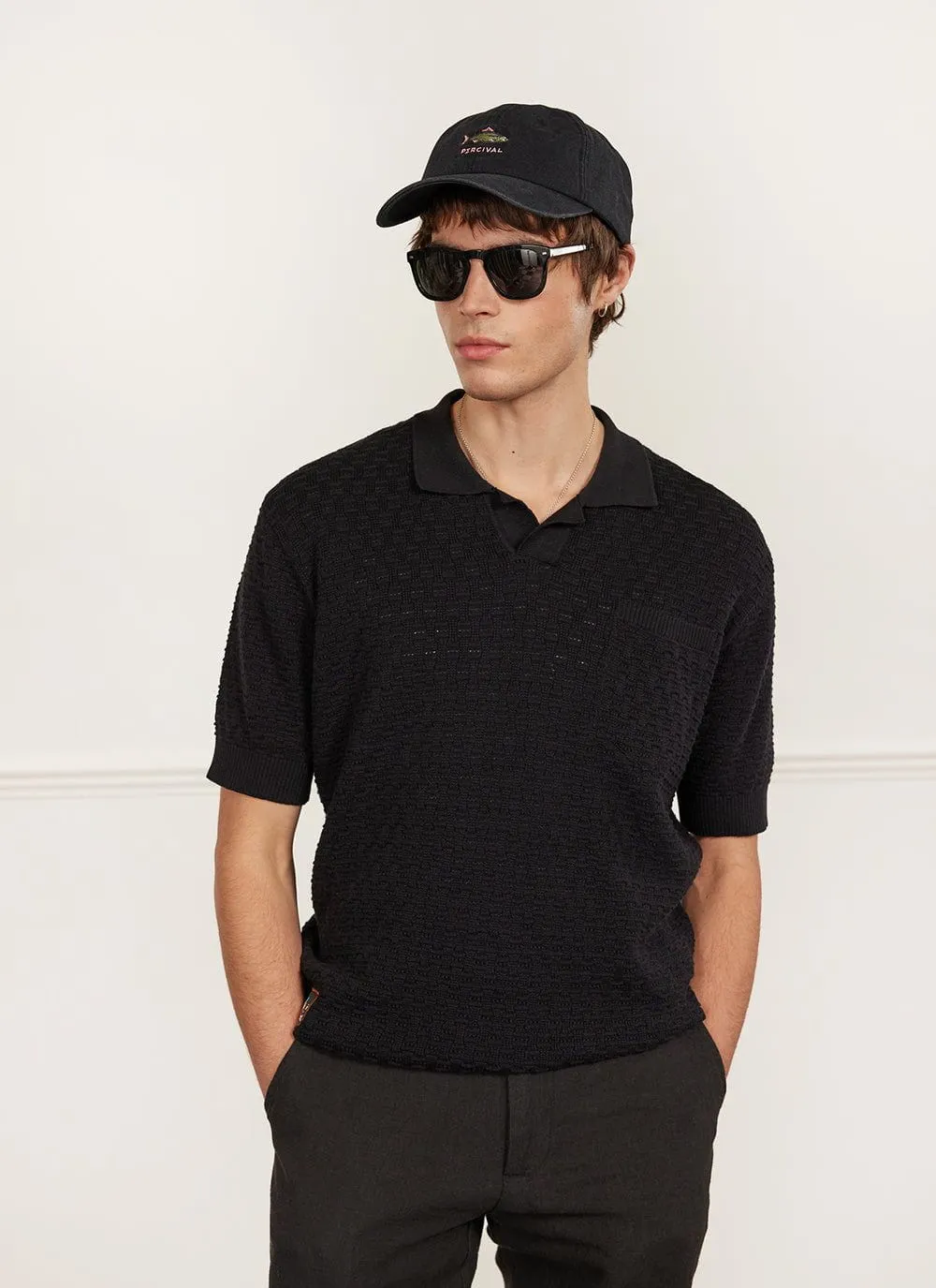 Blackjack Negroni Knitted Polo | Organic Cotton | Black sold by Percival