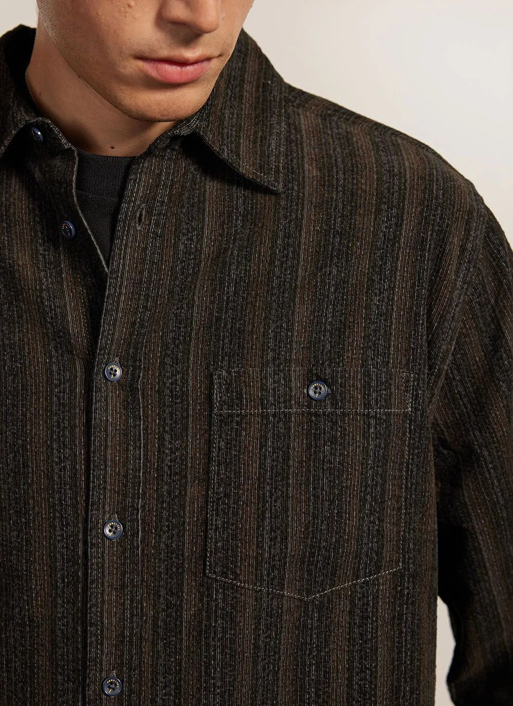 Stripe Pearce Oversized Shirt | Corduroy | Forest sold by Percival product image thumbnail 3