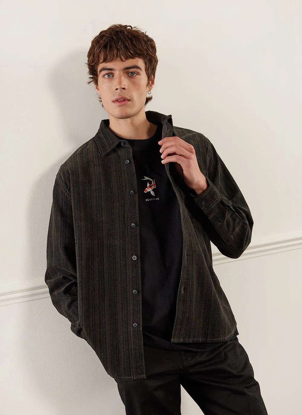 Stripe Pearce Oversized Shirt | Corduroy | Forest sold by Percival