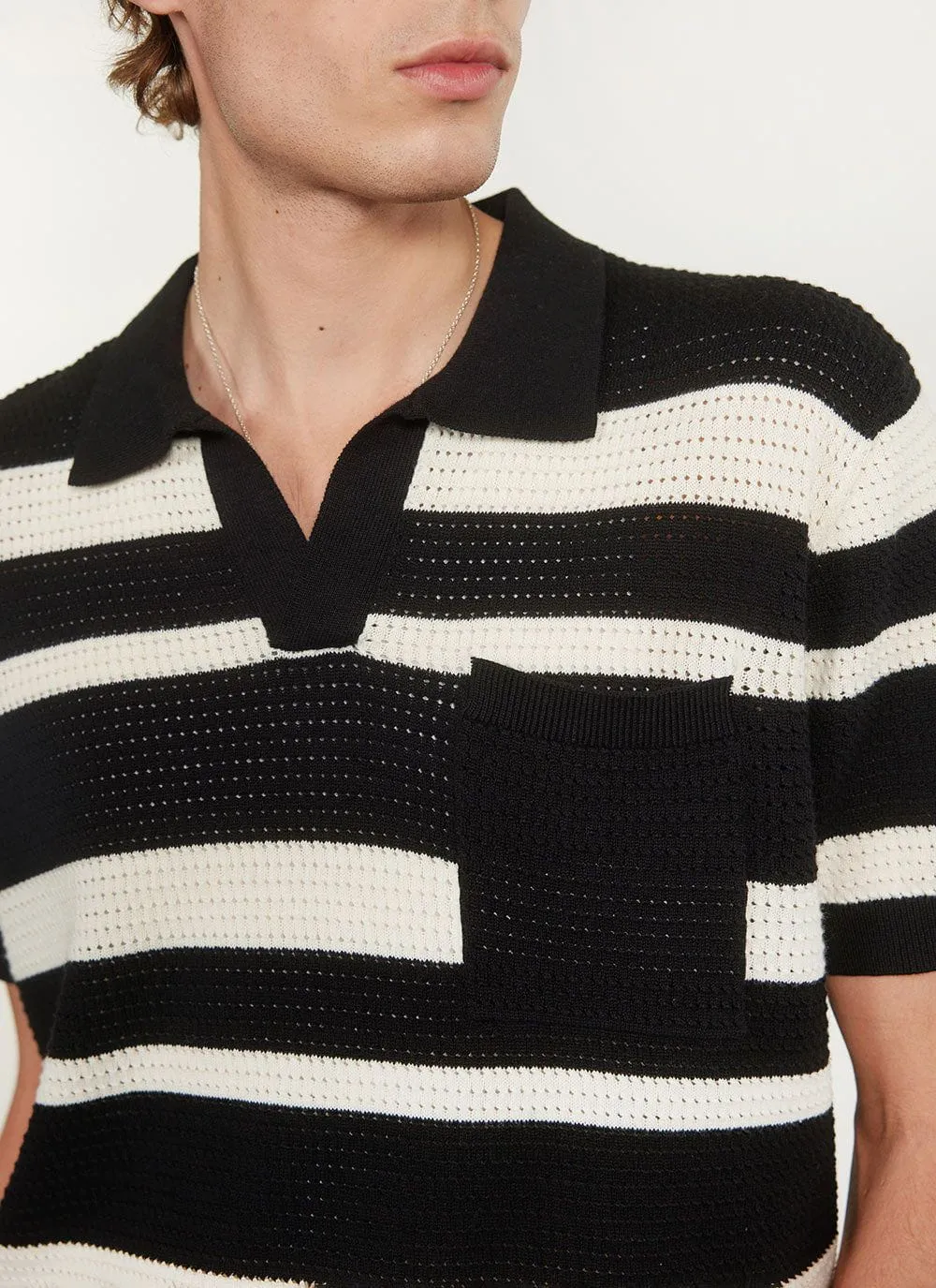 Paros Stripe Polo Shirt | Cotton | Black with Ecru sold by Percival product image thumbnail 5