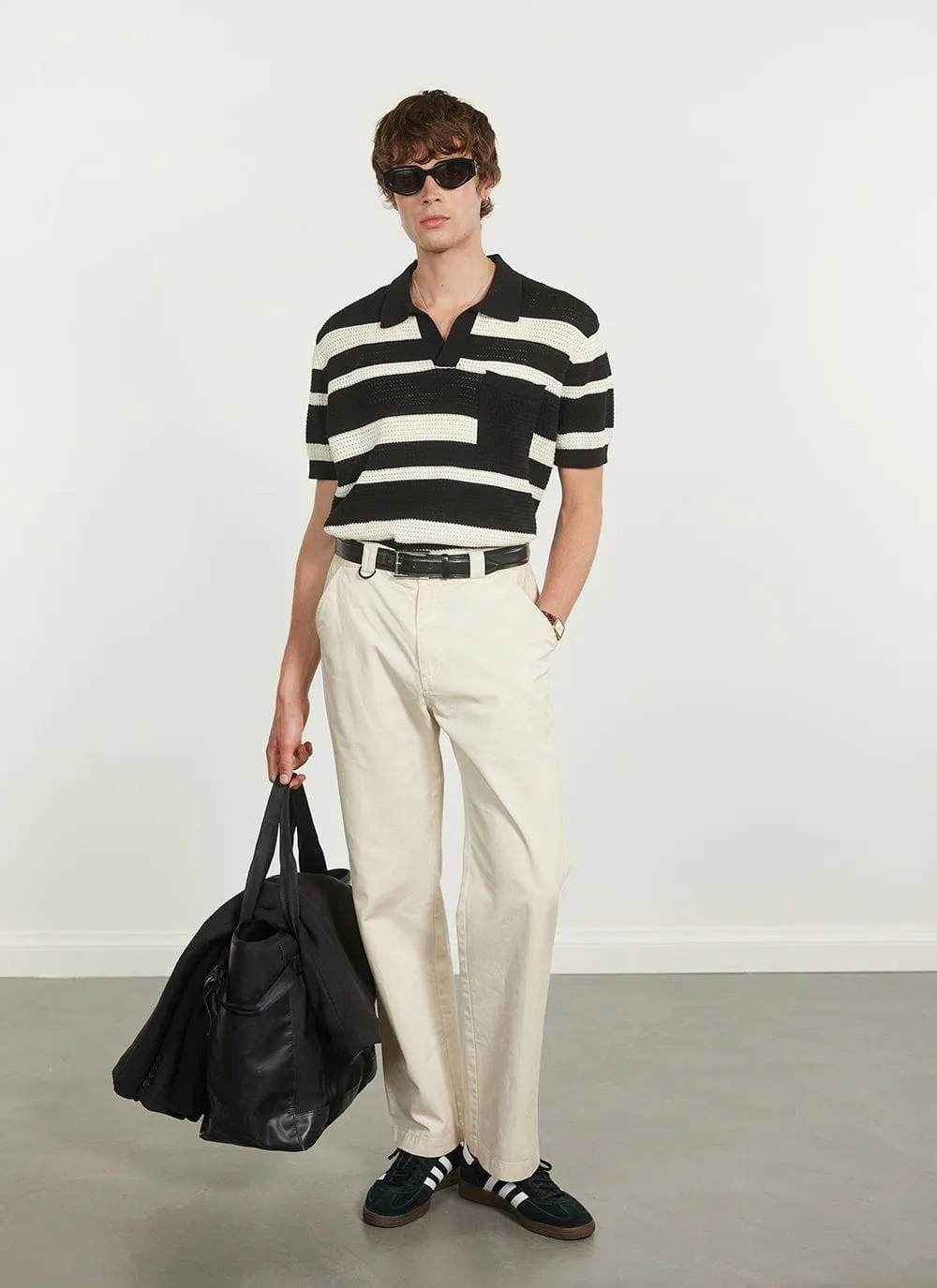 Paros Stripe Polo Shirt | Cotton | Black with Ecru sold by Percival product image thumbnail 4