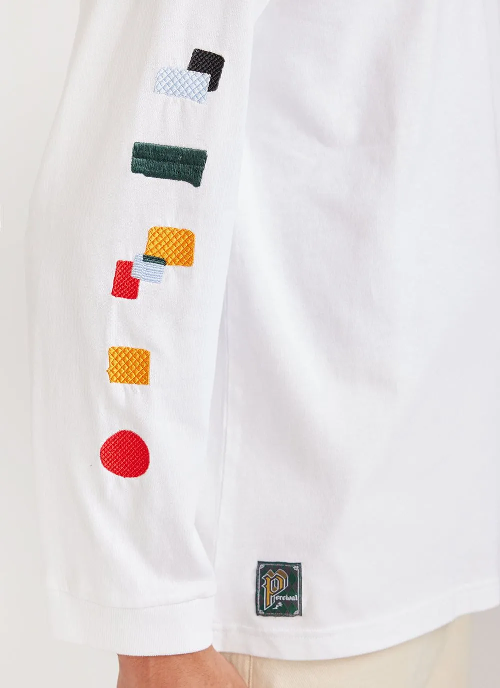 Patch Long Sleeve T Shirt | Embroidered Organic Cotton | White sold by Percival product image thumbnail 2