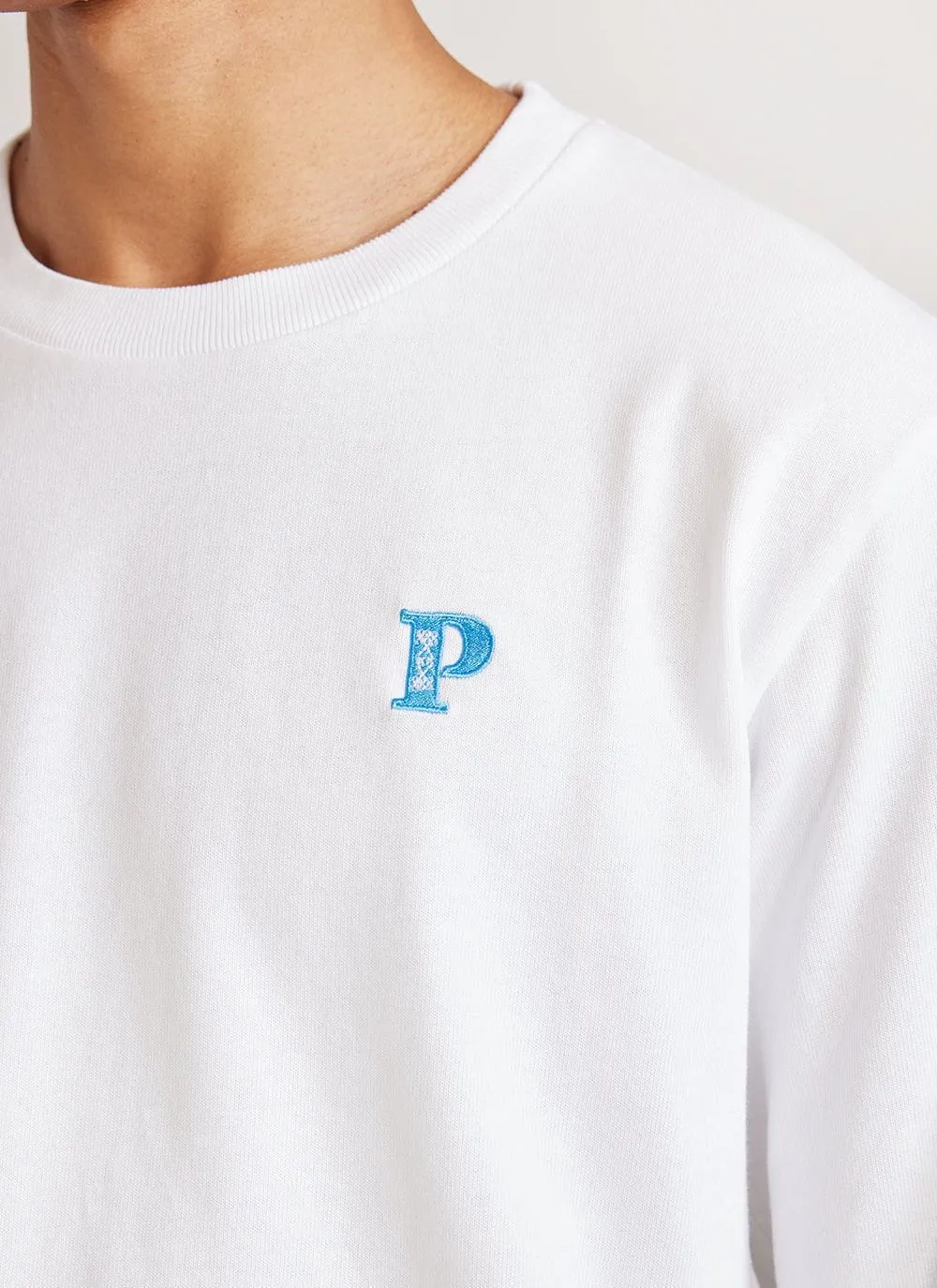 Patch Long Sleeve T Shirt | Embroidered Organic Cotton | White sold by Percival product image thumbnail 3